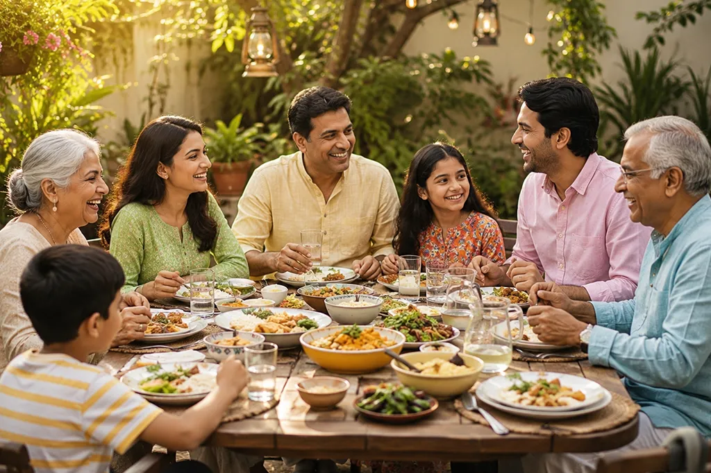 Family lunch outdoors at Vara Farm Haven