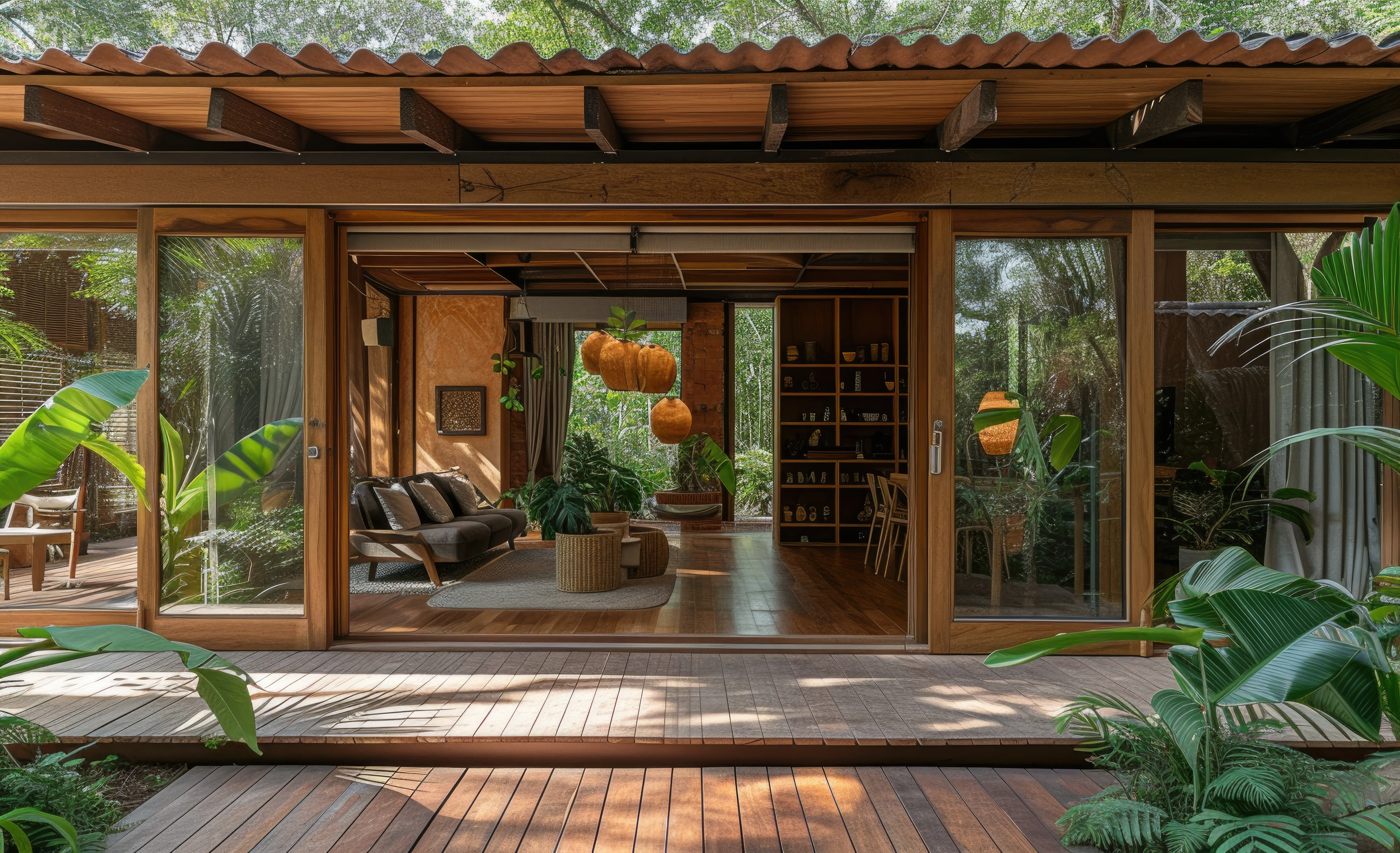Timber House Interior with Wooden Decor